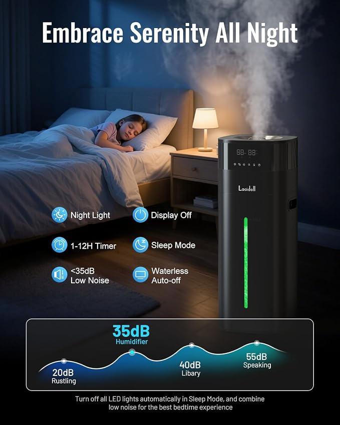 Warm and Cool Mist Humidifier Large Room, 5.3Gal/20L Humidifiers for Home 2500 sq ft, Whole House Humidifiers with Diffuser & Extended Tube, Air Humidifier for Bedroom Nursery Baby Plants