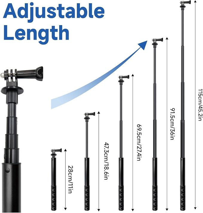 45.2 Inch/115cm Monopod Extension Invisible Selfie Stick Compatible