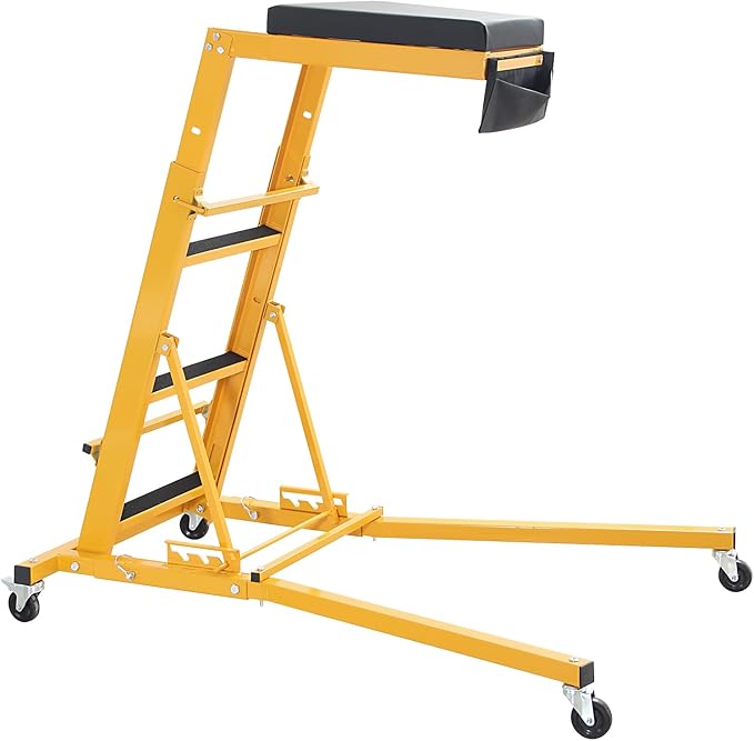 PioneerWorks Top Automotive Creeper, 400 LBS Capacity High Creeper with 4 Swivel Caster Wheels, Height-Adjustable Automotive Engine Creeper for Auto Repair and Maintenance,Black and Yellow