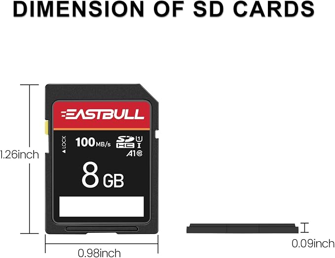 5-Pack of SD Card 8GB EASTBULL Class 10 SD Card U1 V30 High-Speed 100MB/s Read