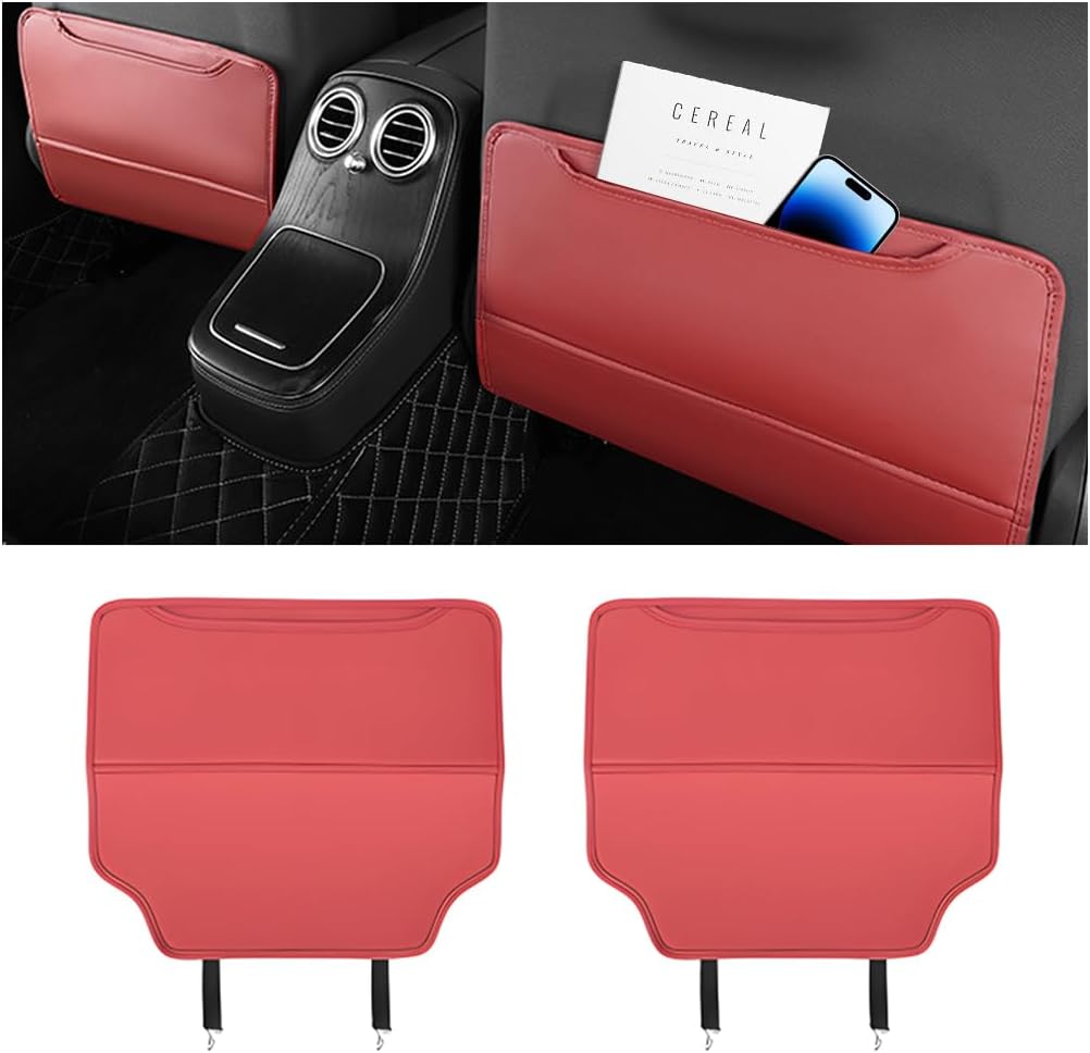 Zpana 2PCS Car Kick Mat Back Seat Protector, Microfiber Leather Vehicle Back Seat Cover with Storage Pocket, Automotive Backseat Anti-Kick Pad for Kids Pets, Universal for Truck SUV RV (Light Brown)