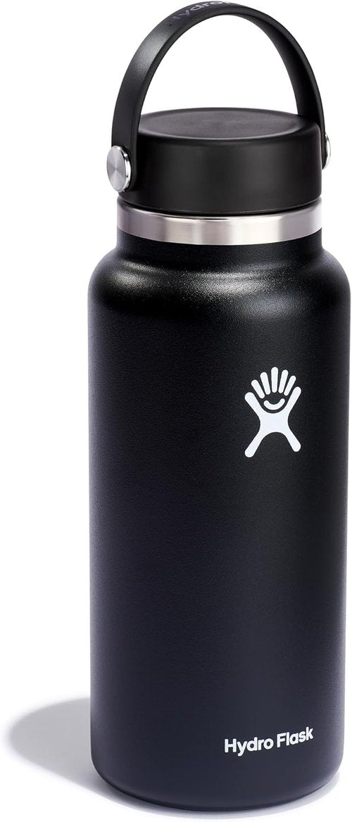 Hydro Flask Water Bottle - Insulated Stainless Steel - 32 Oz Black with Wide Mouth Flex Lid