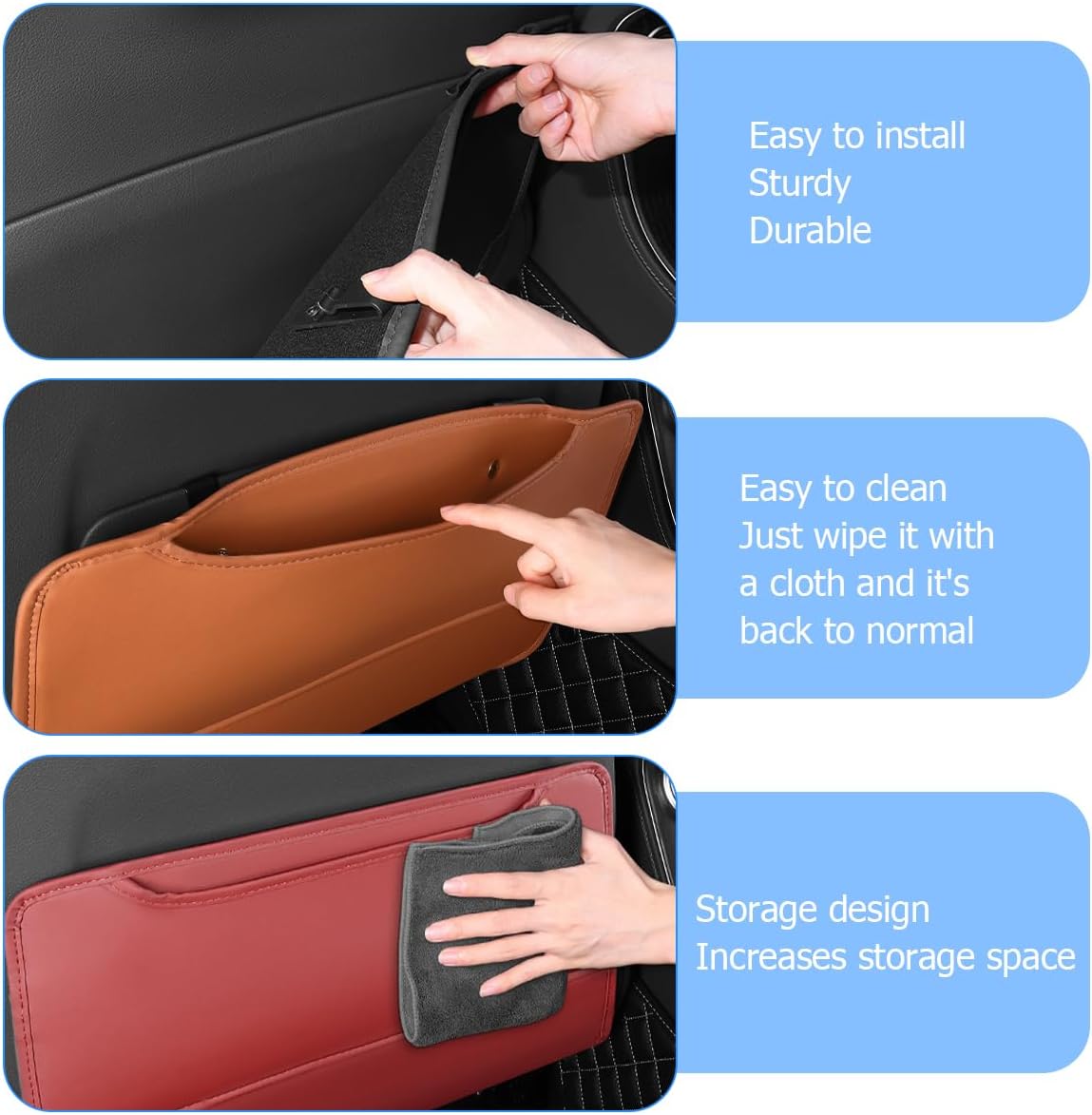 Zpana 2PCS Car Kick Mat Back Seat Protector, Microfiber Leather Vehicle Back Seat Cover with Storage Pocket, Automotive Backseat Anti-Kick Pad for Kids Pets, Universal for Truck SUV RV (Dark Brown)