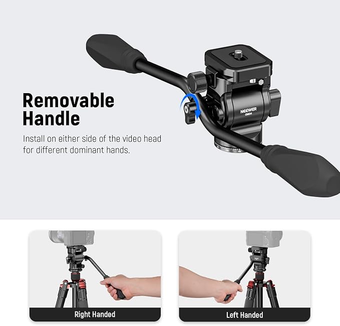 NEEWER Tripod Fluid Head with Quick Release Plate & Handle, Metal Pan Tilt