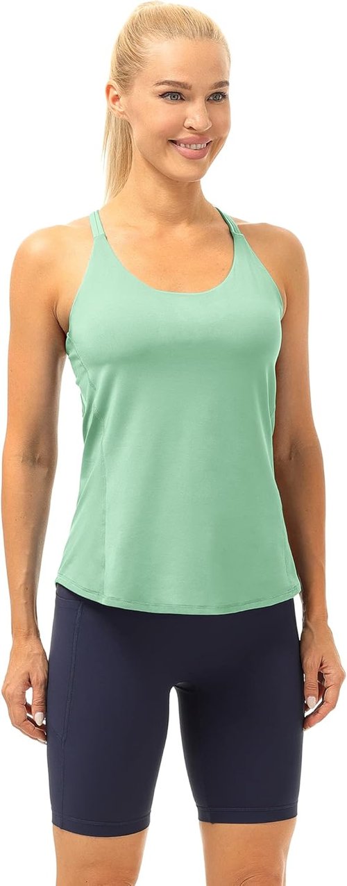Icyzone Workout Tank Tops - Women's Strappy Athletic Yoga Shirts with Built-In Bra | Perfect for Gym & Running