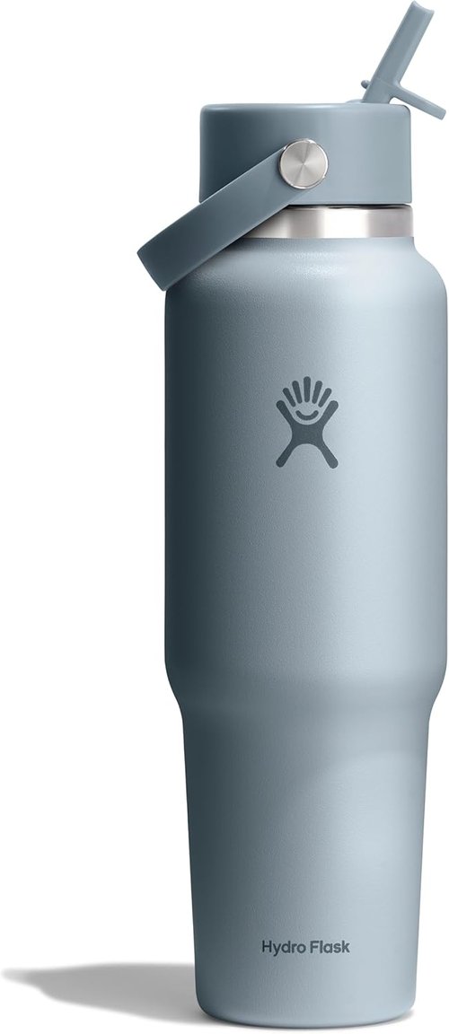 Hydro Flask Travel Water Bottle - Insulated Stainless Steel with Wide Straw Lid - 40 Oz Shale Gray