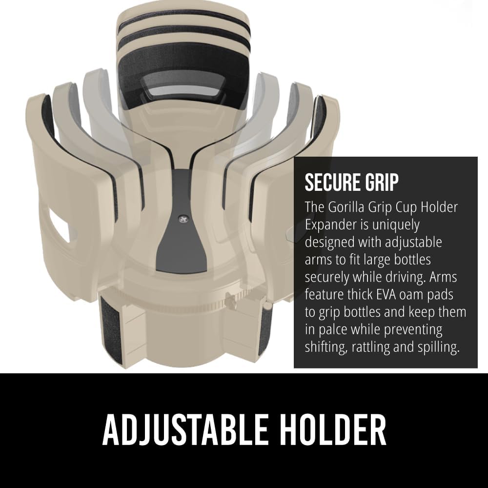 GORILLA GRIP Patent Pending Adjustable Car Cup Holder Expander, Tan