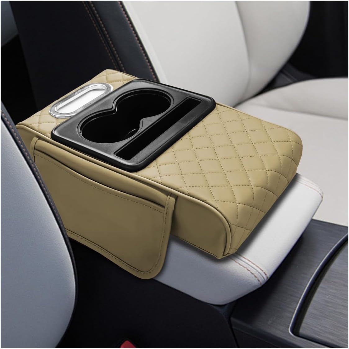 Leather Car Center Console Cover, Armrest Booster Cushion,BlackRed