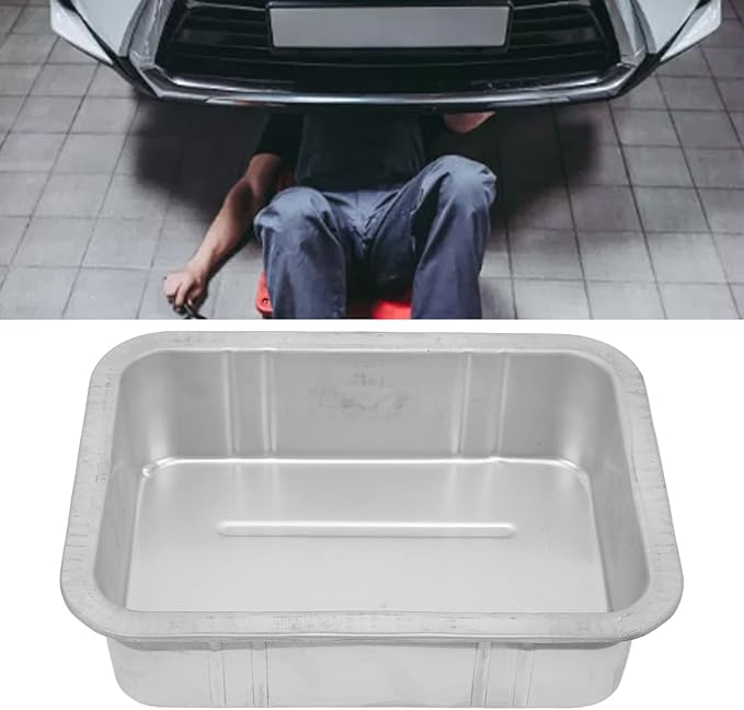 Acouto Galvanized Drip Pan Oil Drain Pan Leak Portable Universal Metal Construction Automotive Oil Change Container(#1)