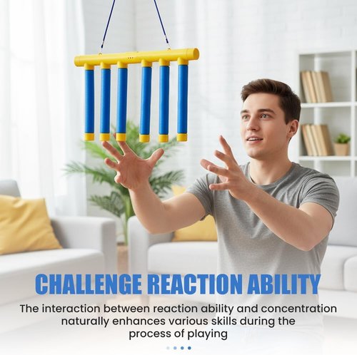 Auiepet Reflective Drop Stick Game Set - Hand Eye Coordination Reflex Training Toy | 3 Speed Modes, Yellow