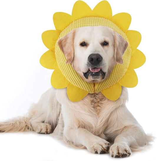 IEUUMLER Inflatable Recovery Dog Collar, Protective Donut Cone, Adjustable Soft Collar for Dog and Cat After Surgery Prevent from Biting & Scratching EU002 - Sunflower M
