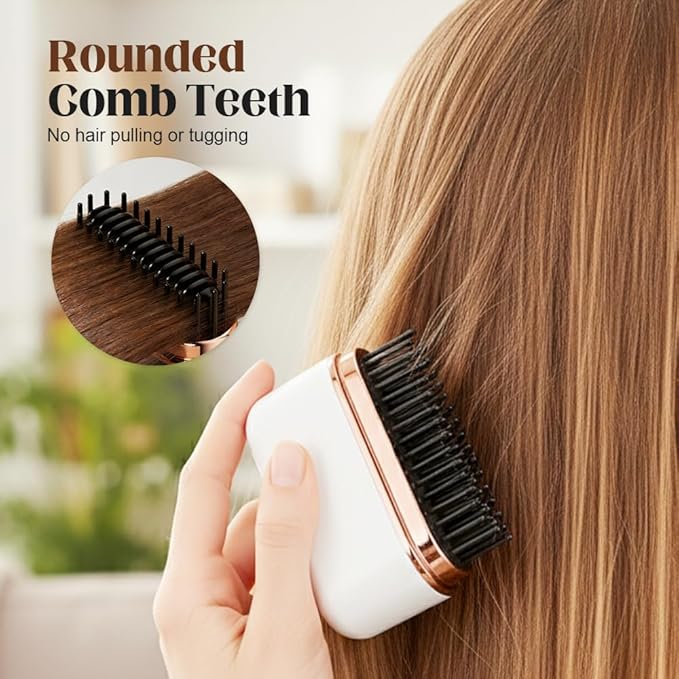 Mini Hair Straightener, Portable Cordless Hair Straightener Brush for Women, Last 1H USB-Rechargeable Mini Straighteners with 3 Heat Settings, Travel-Friendly Portable Comb (Pink)