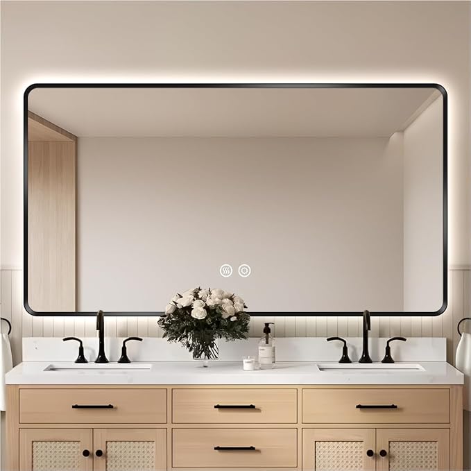 36" x 60" Black LED Bathroom Mirror with Lights, Lighted Vanity Mirror with Anti-Fog, 3-Color Stepless Dimmable, Memory, Shatterproof, UL-Listed, Wall Backlit Mirror (Horizontal)