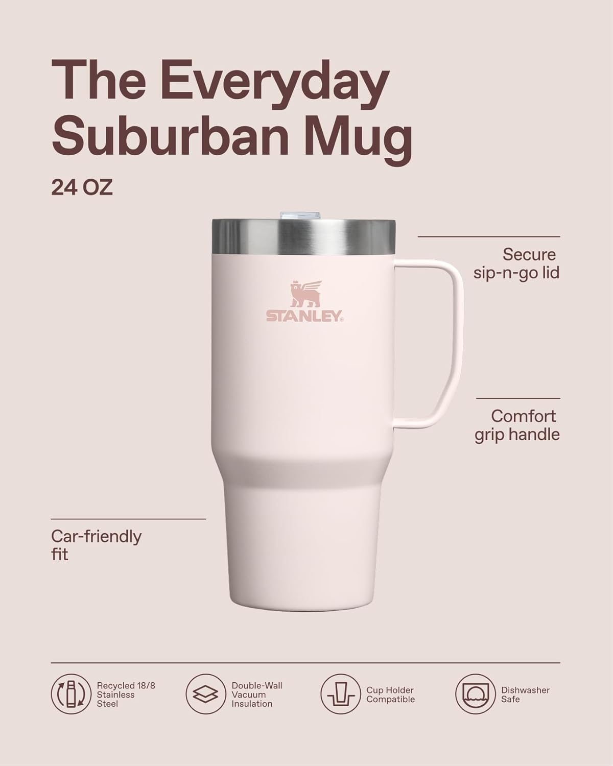 STANLEY The Everyday Suburban Mug - 24 oz Insulated Stainless Steel | Drink Through Lid | BPA-Free | Frost