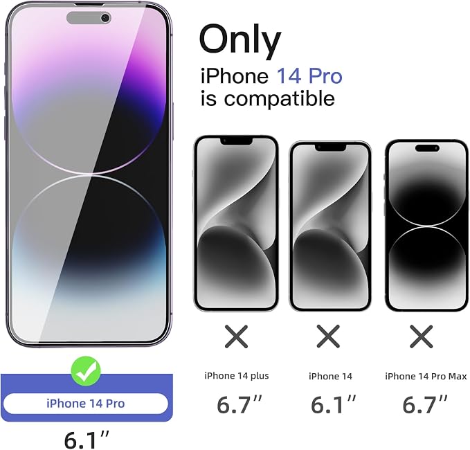 NEW'C 3x Privacy for iPhone 14 Pro Screen Protector+ 3x Camera Lens Protector