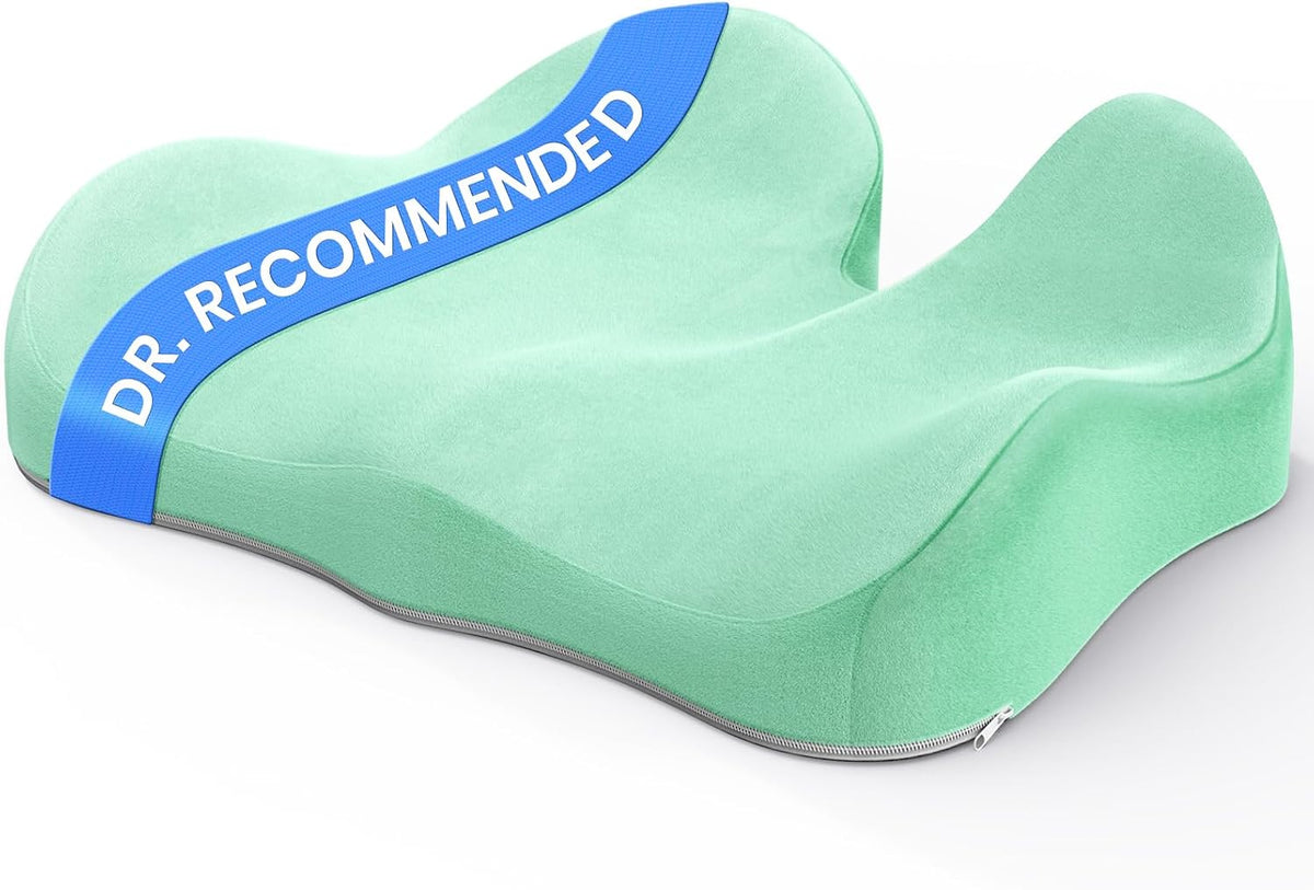 Benazcap Seat Cushion - Memory Foam Car Seat Pad - Sciatica & Lower Back Pain Relief - Car Seat Cushions for Driving - Road Trip Essentials for Drivers, Green
