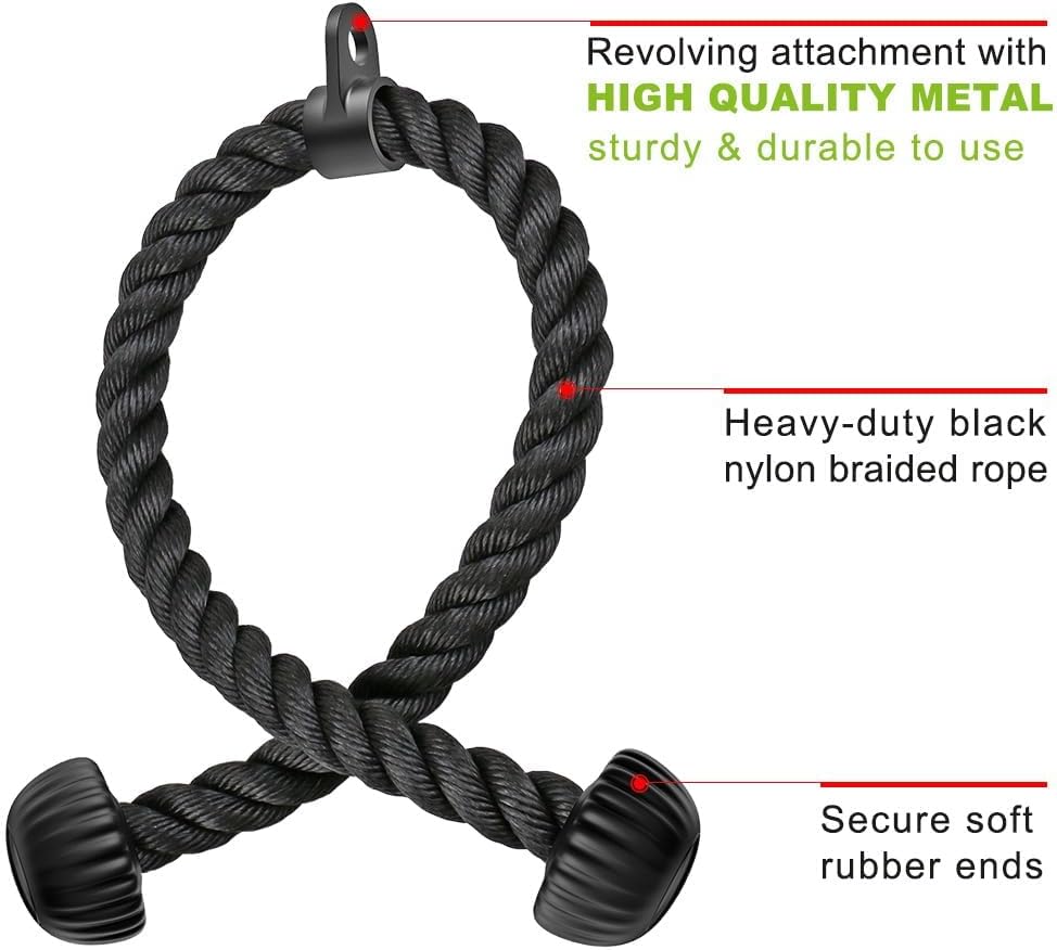 SELEWARE Triceps Rope - Non-Slip Soft Rubber Ends for Home Gym | 28 & 36 Inch LAT Pulldown Attachment in Black and Orange