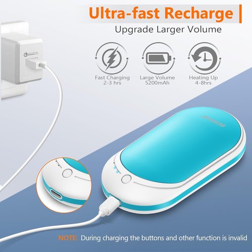 BESKAR Rechargeable Hand Warmer - 5200mAh Electric Heater with Double-Sided Heating | Portable USB Quick Charge for Outdoor Use
