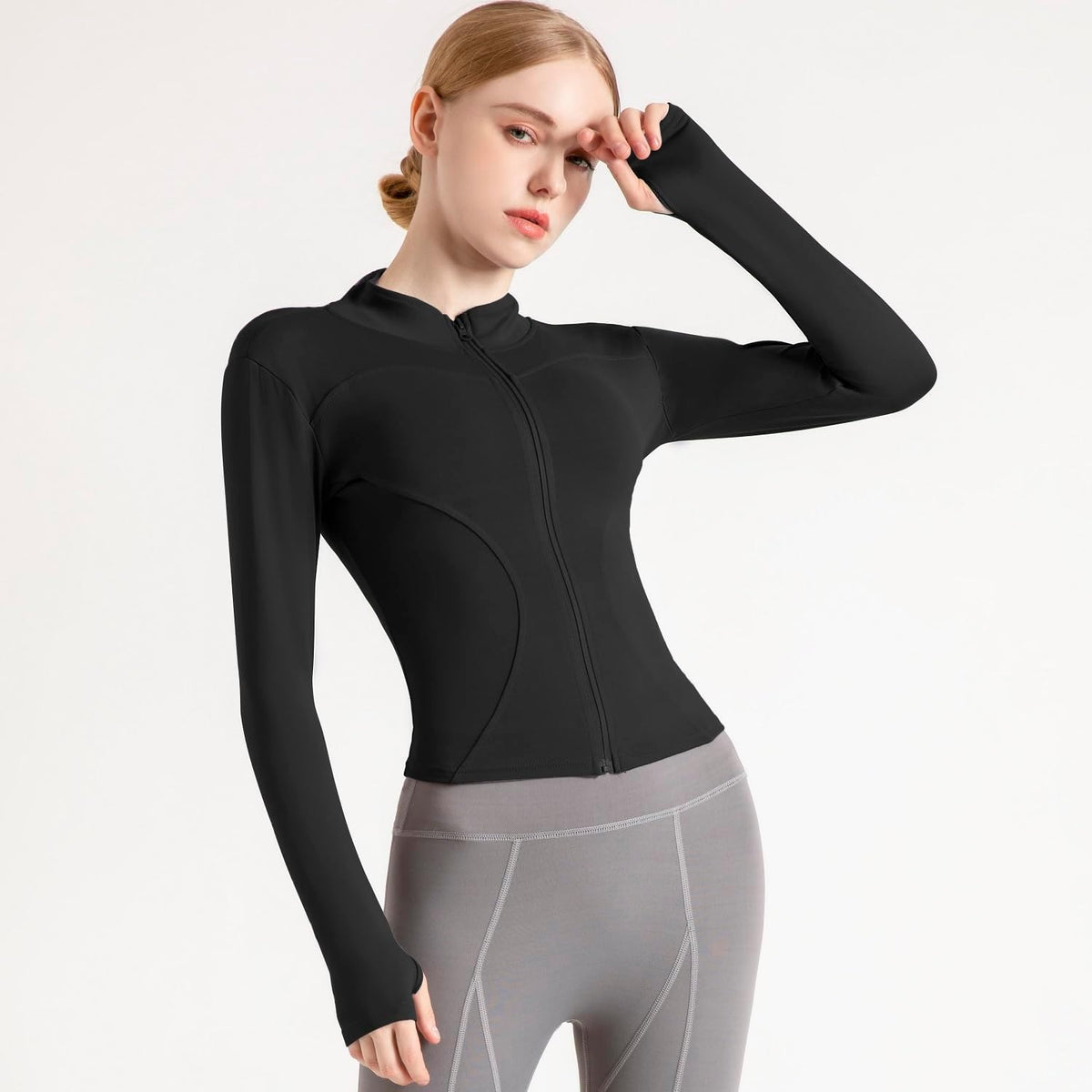 Skiennix Women's Cropped Running Jacket - Lightweight Stretchy Full Zip Athletic Top with Thumb Holes