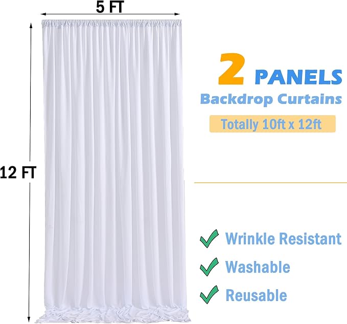 12ft x 10ft White Backdrop Curtains