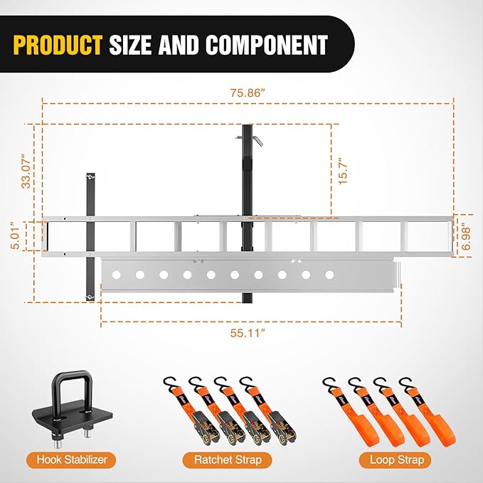 Nilight Motorcycle Hitch Carrier 400LBS, Lightweight Robust Aluminum Dirt Bike Hitch Hauler with 55.11" Longer Ramp, Pin Lock, Tie-Down Strap and Tightener, 2" Receiver, 5" Wide Tire