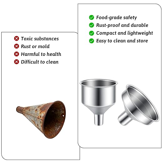 2pcs Stainless Steel Mini Funnels Set, Small Filling Funnels Multi-Flask Funnel for Essential Oils, Liquor Flasks, Spice Powders, Kitchen Use Silver