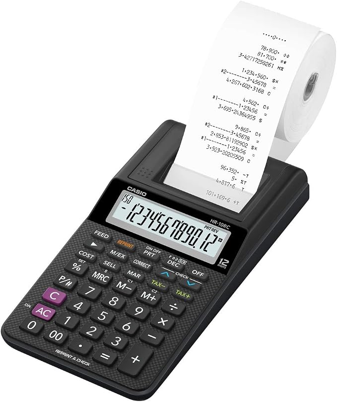 Casio HR-10RC Mini Desktop Printing Calculator | Portable | 12-Digit Display |