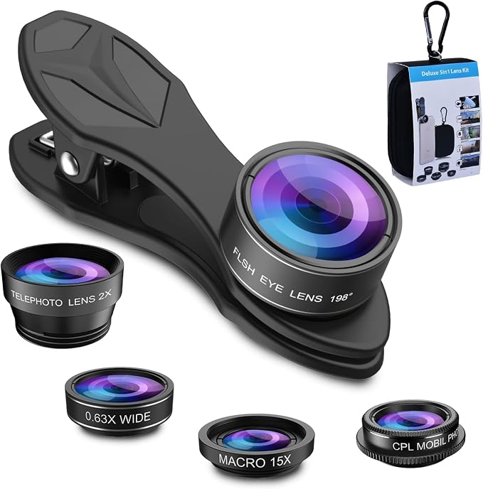 MIAO LAB 5 in 1 Phone Camera Lens Kit -0.63X Wide Angle Lens & 15X Macro