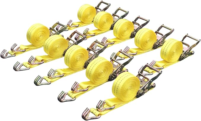 Ratchet Tie Down Straps, 1.5 in x 15 ft, 4,400 lb Breaking Strength, J-Hook, 10-Pack