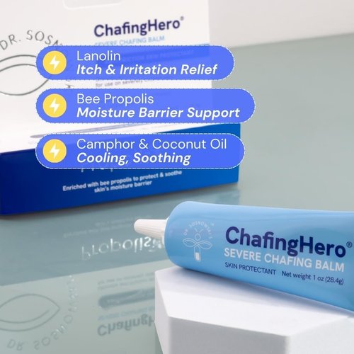Dr Sosnowski's ChafingHero® Anti-Chafe Balm | Soothes Severe Chafing & Protects from Friction | Propolis, Camphor, Coconut Oil | Arms, Thighs, Bra | Athletes or Everyday | Fragrance-Free, 1 oz