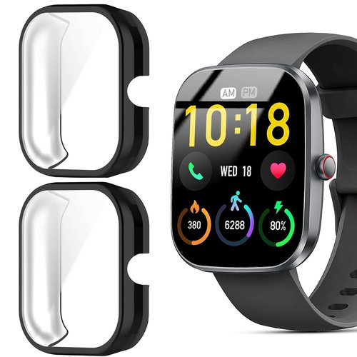 Compatible for Kuizil Smart Watch Case, Lamshaw Soft Slim TPU All Around Protective Shell Anti-Scratch Bumper Cover Case Compatible for Kuizil T70, WeurGhy T70 1.91" Smartwatch (Black+Black)