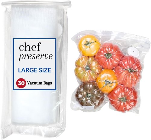Chef Preserve Vacuum Sealer Bags - 30 Large BPA-Free Food Storage Bags (12 x 13 in) | Odor-Resistant, Leak-Proof, Freezer & Microwave Safe