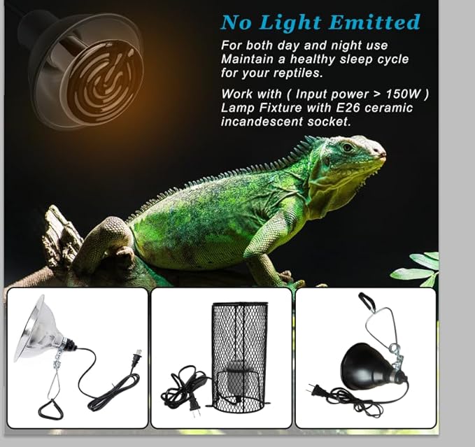 DOMICA Reptile Heat Bulb 50 Watt 2PC, Ceramic Heat Emitter Heat Up Fast, E26 No Light Night Use Heating Bulbs for Beared Dragon, Turtle, Lizard, Snake, Pet Brooder Coop Chicken (50W-Small Tank)