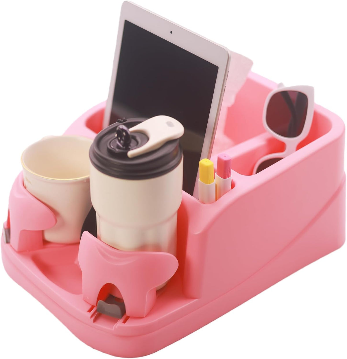 Car Console Organizer, Car Seat Organizer with 2 Adjustable Cup Holders, Center Console for Cars, Trucks, Minivans, SUVs, Vehicle Organizer, 3 Large Storage Compartment (Gray)
