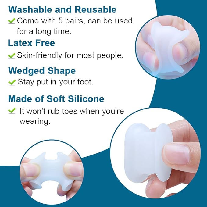 Povihome 16 Pack Toe Spacers Separators(1/2''+3/10''Thick), Bunion Corrector Gel Orthotics for Bunion, Overlapping Toes -(4 Pack of Large Size+12 Pack of Small)
