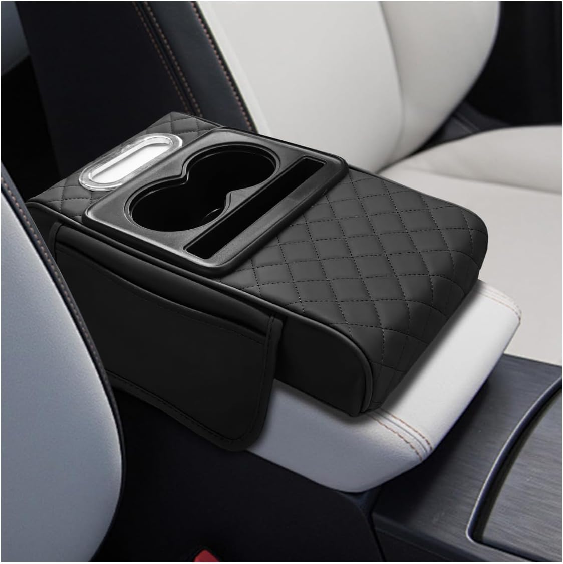 Leather Car Center Console Cover, Armrest Booster Cushion,Burgundy