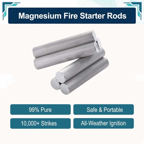 10-Pack 99% Pure Magnesium Fire Starter Rods (3.5x0.63 Inch) Compatible with Camping Survival & Outdoor Emergencies