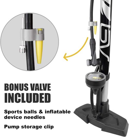 BV Bicycle Pump - Durable Floor Pump with Smart Valve Head | 160 PSI, Automatically Reversible for Presta & Schrader