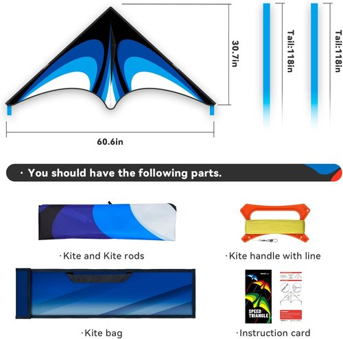 Delta Kite Set - Easy Launch for Kids & Adults | Perfect for Beach & Park Activities - Speed Triangle, Blue