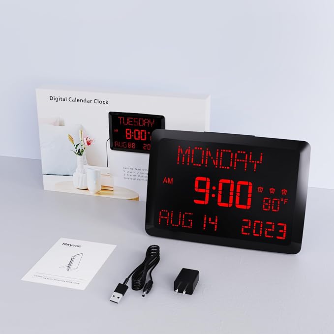 Raynic Digital Clock, 11.5" Large Display Digital Calendar Clock