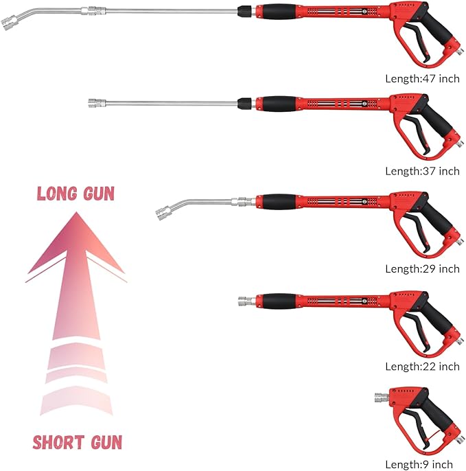 Durable Pressure Washer Gun with Replacement Wand, Power Washer Gun with 17 Inch 30 Degree Curved Extension Rod, 5 Spray Nozzle Tips, 47 Inch, 5000 PSI