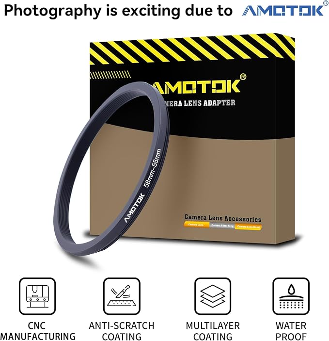 58mm Lens to 55mm Camera Lens Adapter, 58mm-55mm Filter Step-Down Ring