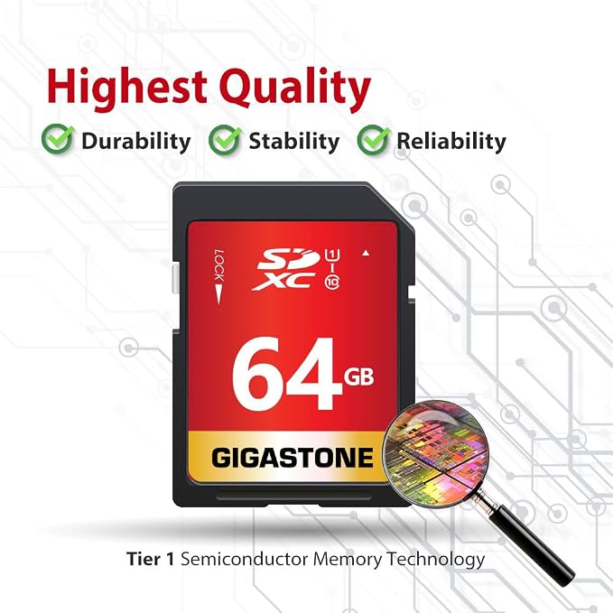 GIGASTONE 64GB SD Card 10-Pack UHS-I U1 Class 10 SDXC Memory Card High Speed