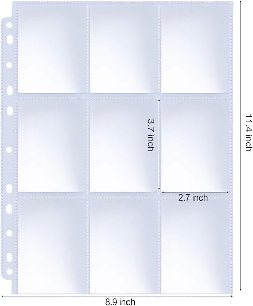 Herkka Trading Card Sleeve Pages - 100 Pack 9 Pocket Album Pages for 3 Ring Binders