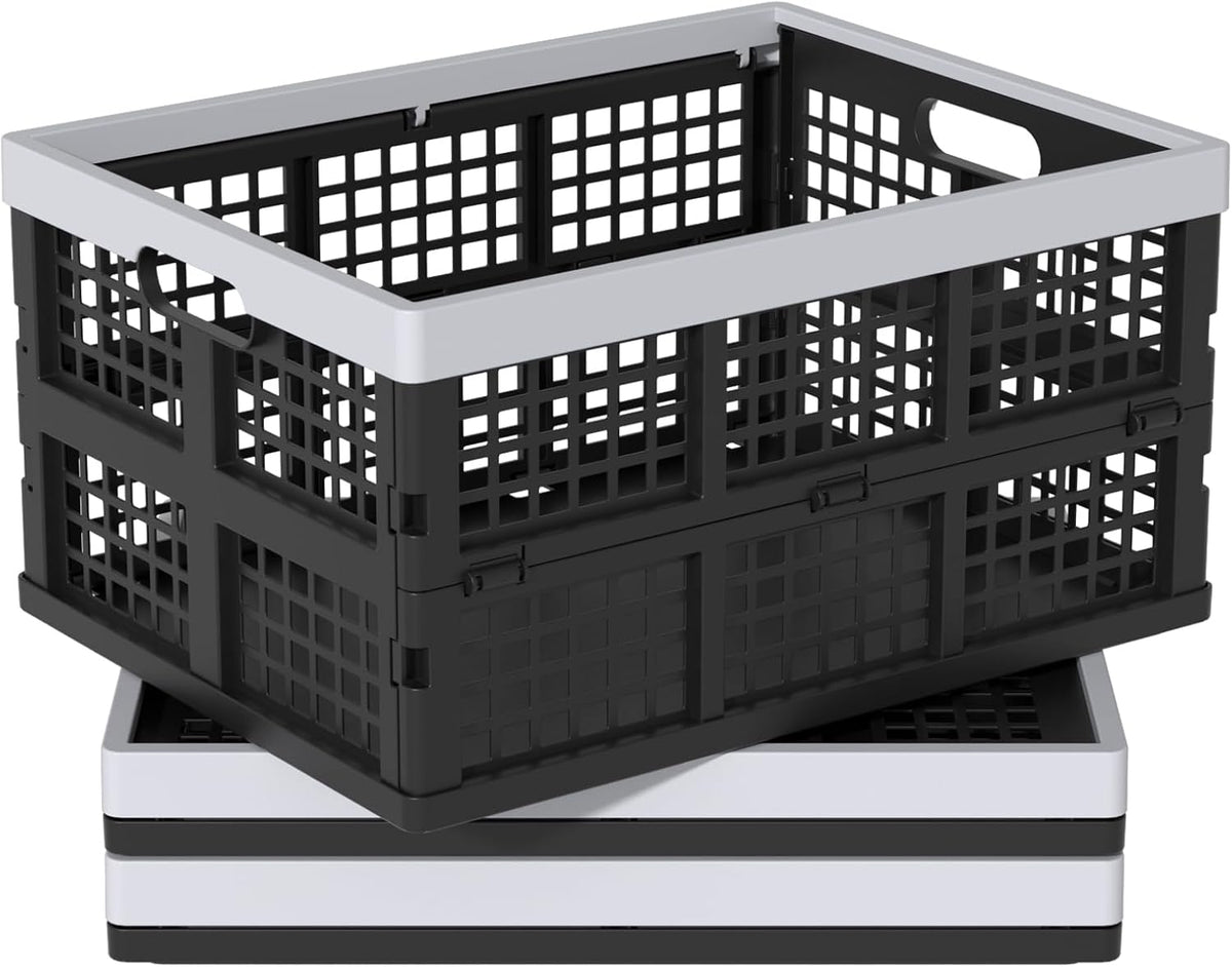 42 L Black Foldable Milk Crates, 3 Pack Large Plastic Storage Crates