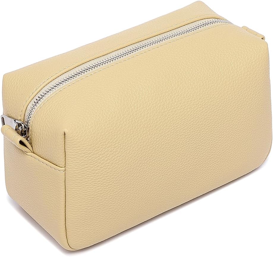 Travel Makeup Bag, Ring Clasp Wristlet Organizer (Almond Yellow)