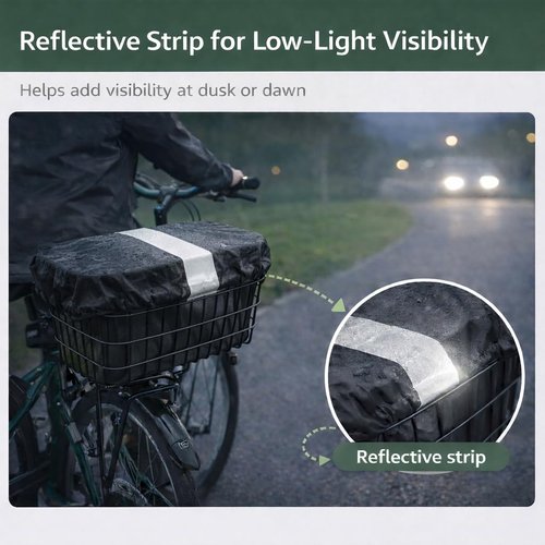 ANZOME Bike Basket Liner & Waterproof Rain Cover (2-in-1), Bicycle Basket Insert with Reflective Strip & Adjustable Cargo Net (12" Stretches to 24") - Fits Most Front/Rear Baskets