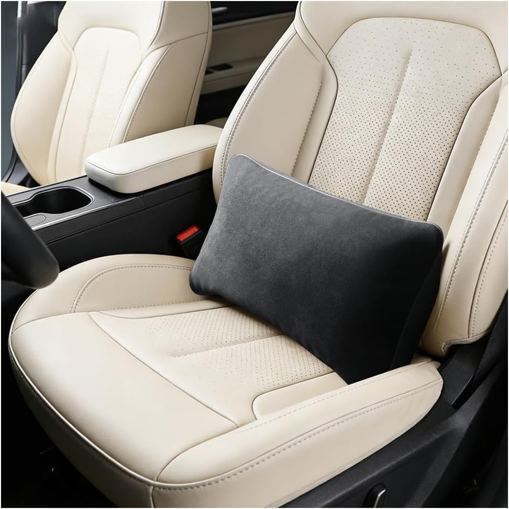 Car Lumbar Support Pillow, Suede Leather Vehicle Driving Seat Lumbar Support Pillow for Lower Back Pain Relief, Auto Interior Back Cushion Pad, Universal for SUV Sedan Truck (Ammonia Blue)