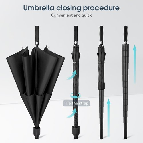 G4Free 62 Inch Umbrella with Telescopic Sleeve Waterproof Large Golf Windproof Rain Umbrellas Non-Drip Oversize Stick Umbrella Heavy Duty Men Transparent Cover（Black）