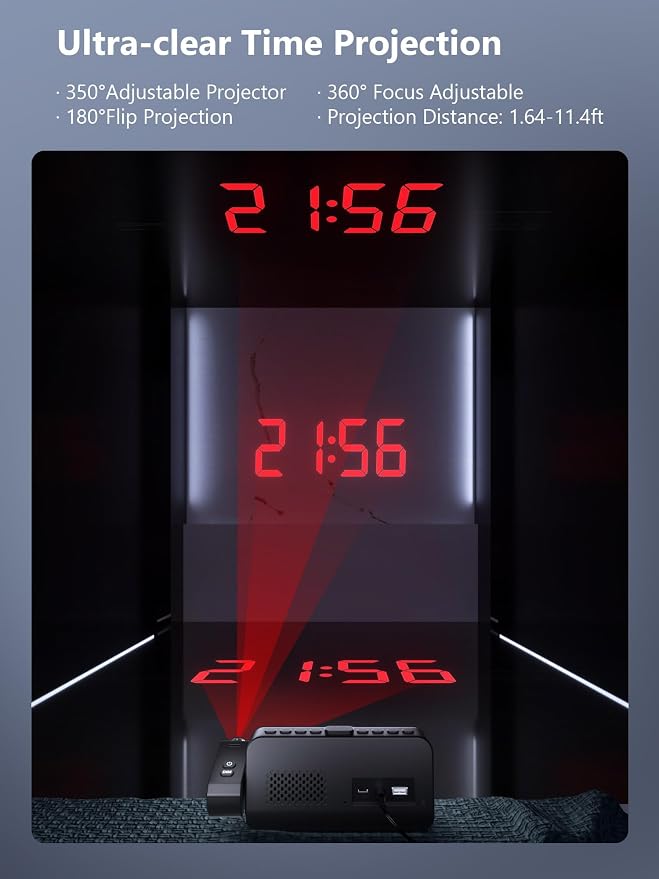 Projection Alarm Clock for Bedroom, Digital Clock